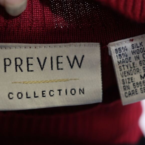 Preview Red & Black Stripe Knit Vintage Top w Shoulder Pads Wool Silk Medium - Picture 13 of 16